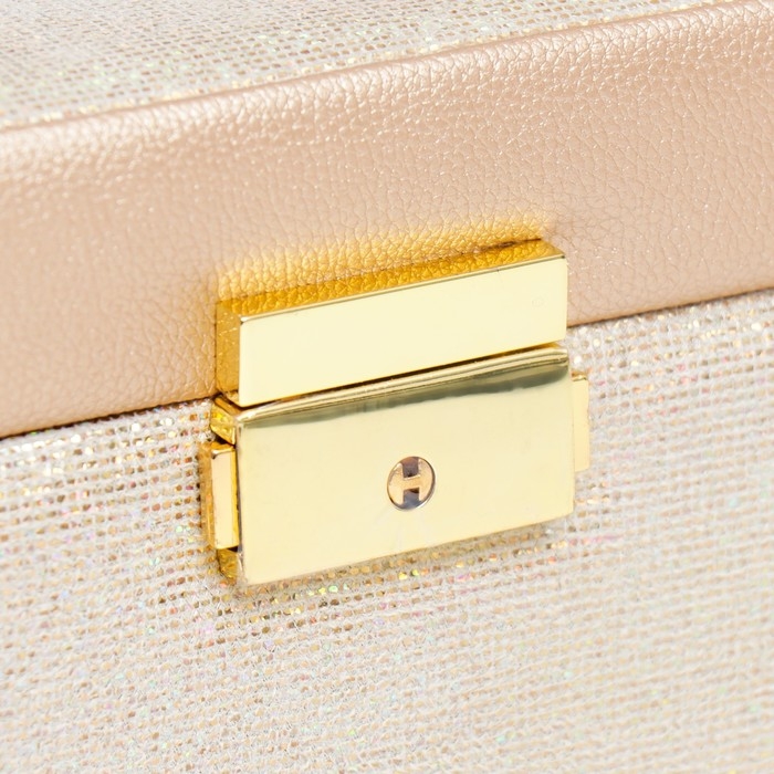 Шкатулка кожзам для украшений сундук  Шкатулка кожзам для украшений сундук "Мелкие квадратики. Золото" 13х16,5х23 см