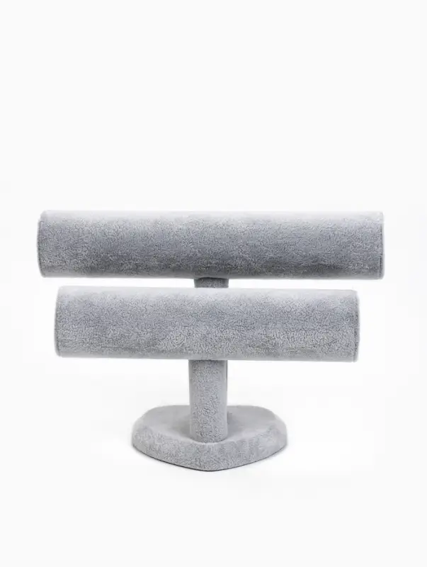 Подставка для часов, браслетов &laquo;QF. Флок&raquo;, двухуровневая, сердце, 26&times;11&times;18 см, d=5 см, серая