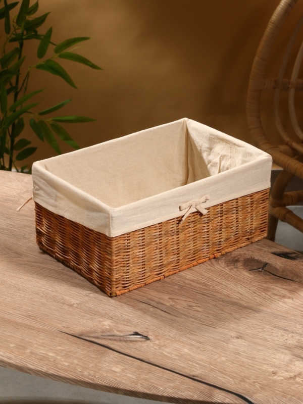 Корзинка прямоугольная с тканевым подкладом, 33х22х15 см, ротанг