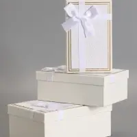 Набор подарочных коробок 3 в 1 прямоугольные с бантом, молочный, 23&times;16&times;9.5; 21&times;14&times;8; 19&times;12&times;6.5 см