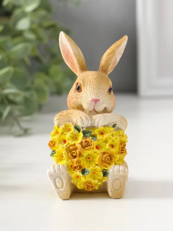 Сувенир полистоун "Зайчик с жёлтым цветочным сердцем" 11,5 см