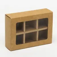 Коробка под 6 конфет с окном, крафт, 13.7×9.85×3.85 см