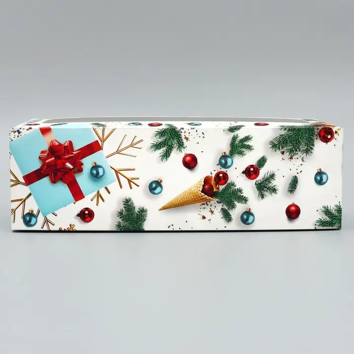 Коробка для кондитерских изделий с окном &laquo;Новогодняя&raquo;, 26 х 10 х 8 см