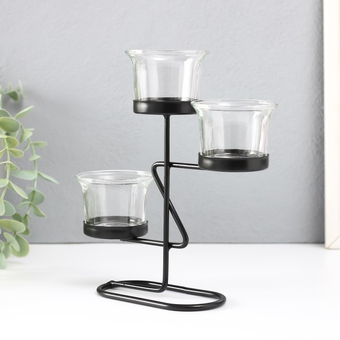 Подсвечник металл, стекло на 3 свечи Подсвечник металл, стекло на 3 свечи "Кривая линия" d=2-5 см чёрный 16х6х18,5 см