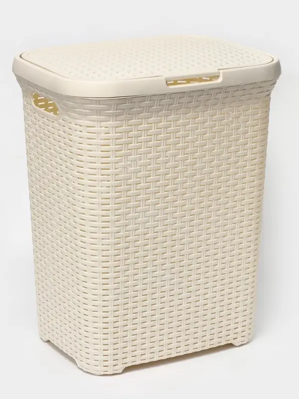 Корзина бельевая, 60 л, 34.6&times;44.5&times;56 см, с крышкой, слоновая кость
