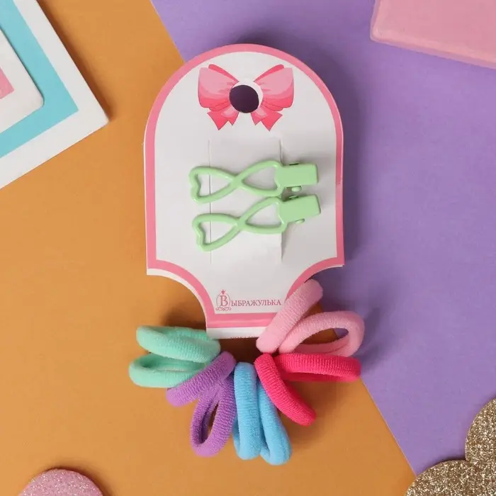 Набор для волос Набор для волос "Карамель" (10 резинок 1,5 см, 2 зажима 3 см) сердечки, зелёный