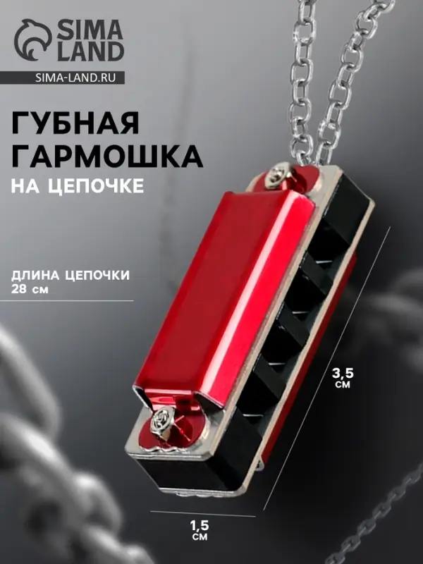 Губная гармошка Music Life 4 отверстия, 8 тонов, 3.5&times;1.5&times;1 см, цепь 28 см, красная