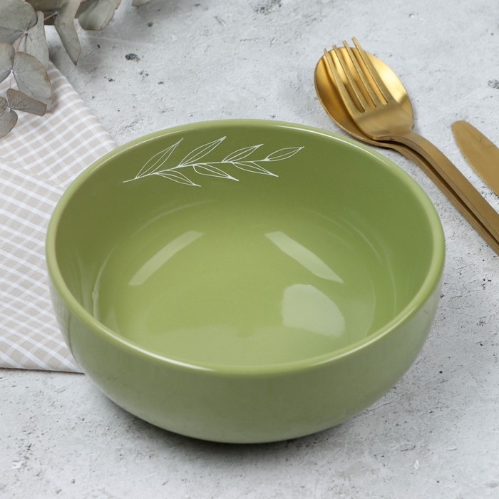 Глубокая тарелка керамическая «Олива», 15.5 х 6.5 см, 800 мл, цвет зелёный