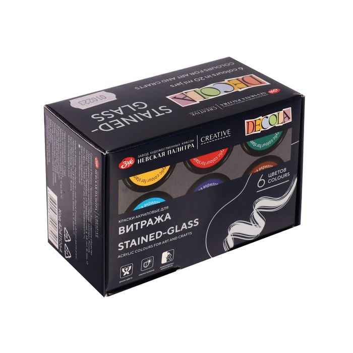 Набор витражных красок по стеклу Decola, 6 цветов х 20 мл, 42411064 Набор витражных красок по стеклу Decola, 6 цветов х 20 мл, 42411064