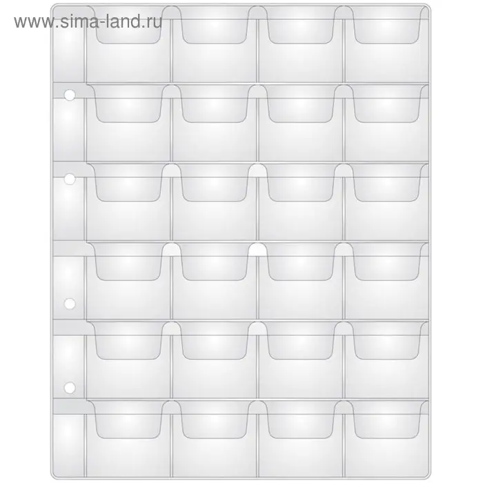Лист для монет, формат Оптима, 200 х 250 мм, на 24 ячейки 45 х 40 мм