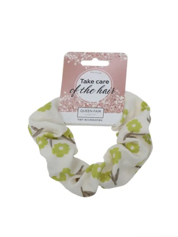 Резинка для волос QF &laquo;Орбита&raquo;, цветы лето, 10 см, зелёно-белая