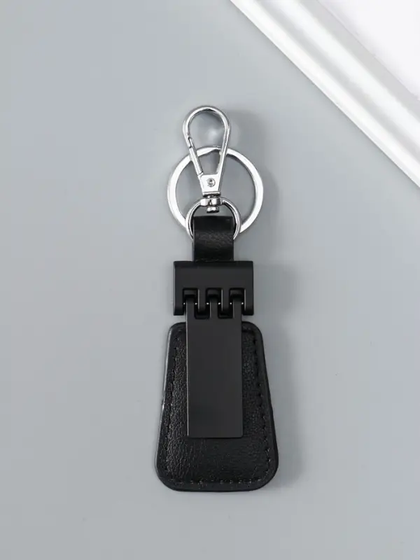 Брелок для ключей на кольце с карабином под нанесение, кожзам, размер окна 3.7&times;1.7 см, чёрный матовый, 13&times;4&times;0.7 см