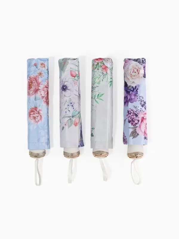 Зонт механический &laquo;Пионы&raquo;, эпонж, 4 сложения, 8 спиц, R=48/55 см, d=96 см, МИКС