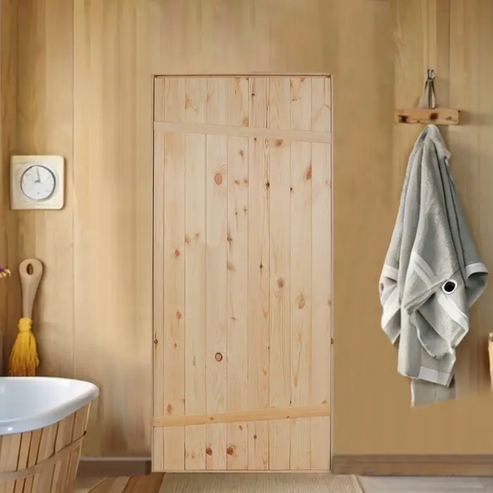 Дверной блок для бани, 180×80см, из сосны, на клиньях, массив, Дверной блок для бани, 180×80см, из сосны, на клиньях, массив, "Добропаровъ"