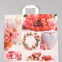Пакет "Романтичная роза", полиэтиленовый с петлевой ручкой, 45 х 45 + 3 см, 60 мкм