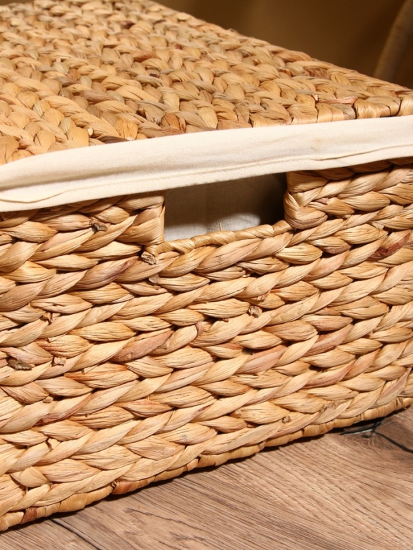 Корзинка прямоугольная с крышкой и тканевым подкладом, 44х30х20 см, водный гиацинт