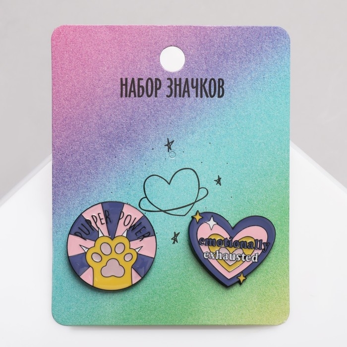 Набор значков (2 шт.) «Эмоции», цветной в чёрном металле Набор значков (2 шт.) «Эмоции», цветной в чёрном металле