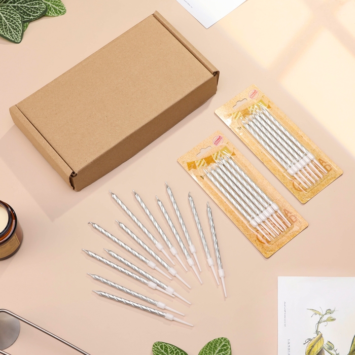 Свечи в торт Свечи в торт "Металлик", 14 см, 12 шт, серебристые