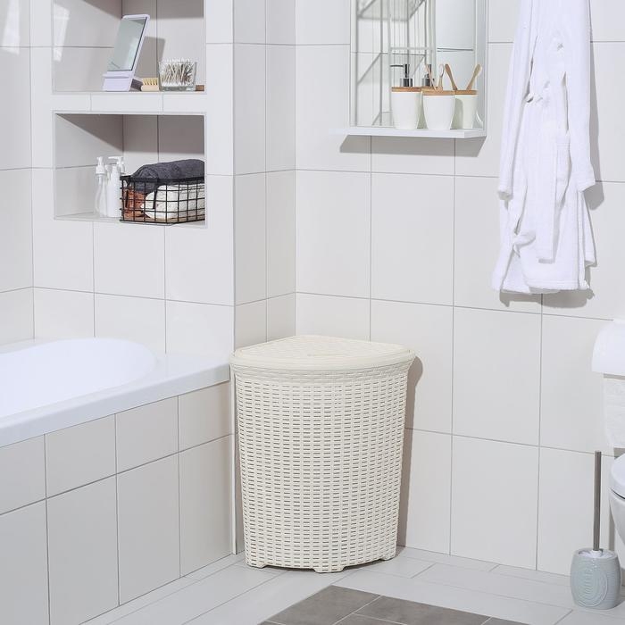 Корзина для белья угловая с крышкой «Ротанг», 60 л, 40×40×58 см, цвет слоновая кость Корзина для белья угловая с крышкой «Ротанг», 60 л, 40×40×58 см, цвет слоновая кость