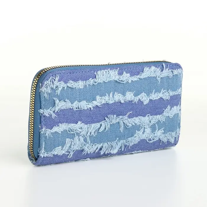 Кошелёк женский на молнии, 20&times;2&times;10 см, джинсовый, в полоску, голубой