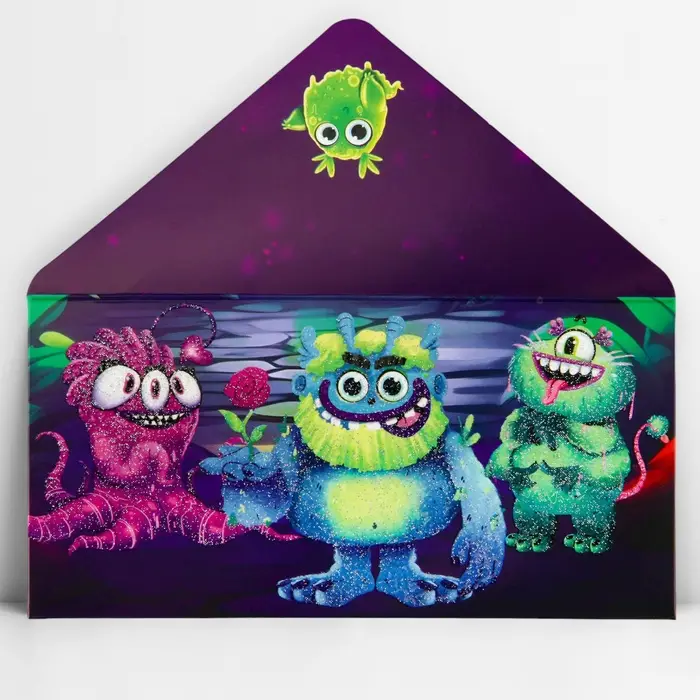 Конверт для денег &laquo;Монстрики&raquo;, глиттер, 16.5 х 8 см