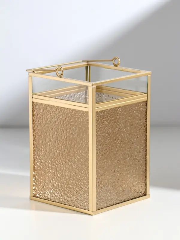 Подсвечник стекло, металл "Капли" золотой 10,5х12х19,4 см