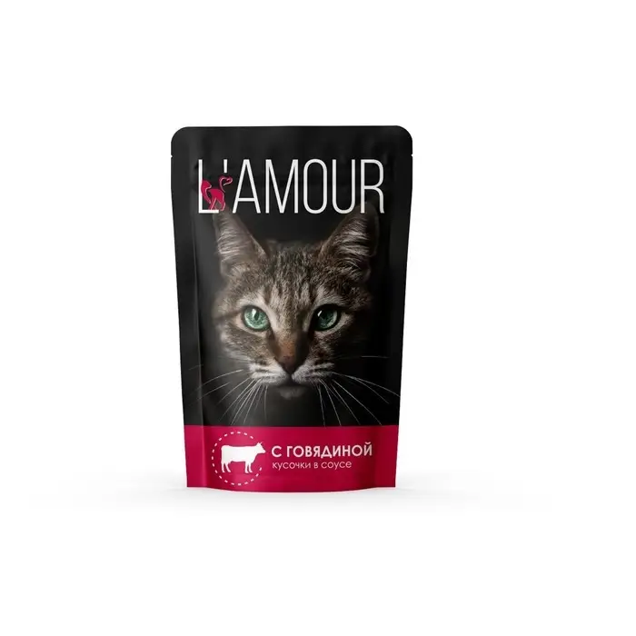 Влажный корм   Влажный корм  "L’AMOUR" для кошек, говядина в соусе, 75 г