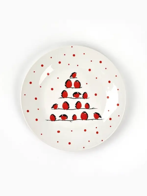 Тарелка плоская новогодняя &laquo;Снегири&raquo;, d=20 см