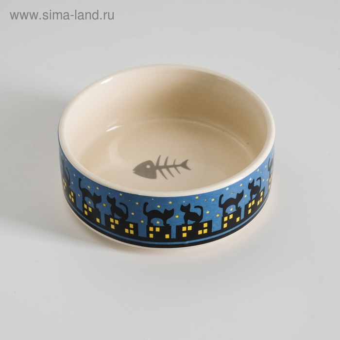 Миска керамическая  Миска керамическая "Ночные кошки" 200мл, 10,5 х 4 см, синяя