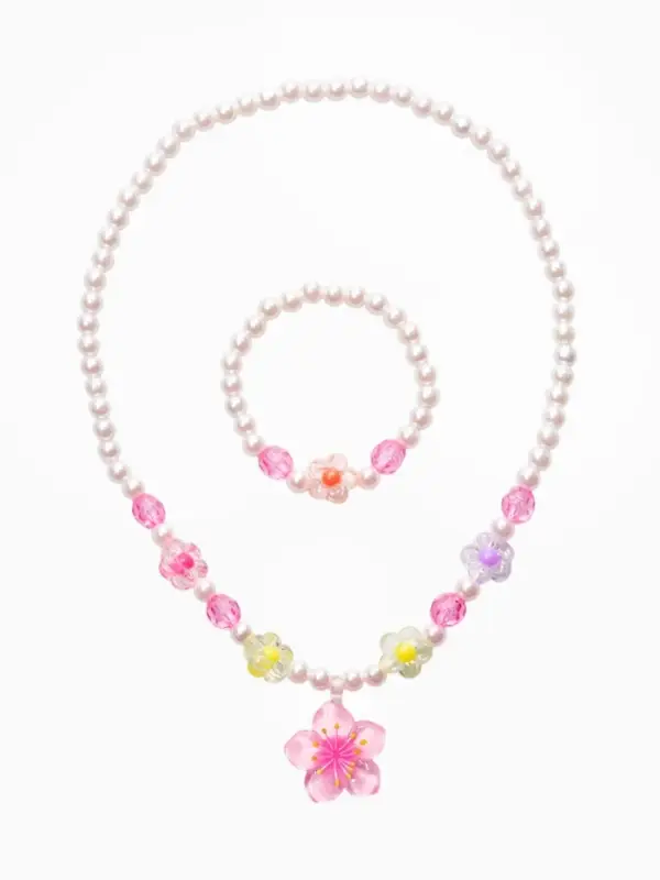 Набор детский &laquo;Выбражулька. Цветок и жемчуг&raquo;, 2 предмета: бусы, браслет, разноцветный