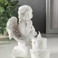 Сувенир полистоун свет "Белоснежный ангел с двухъярусным тортом" 7,7х8,5х11,5 см