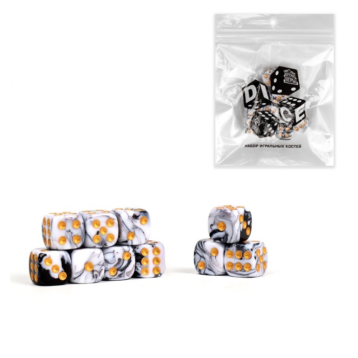 Набор кубиков игральных Набор кубиков игральных "Время игры", 10 шт, 1.6 х 1.6 см, белый мрамор