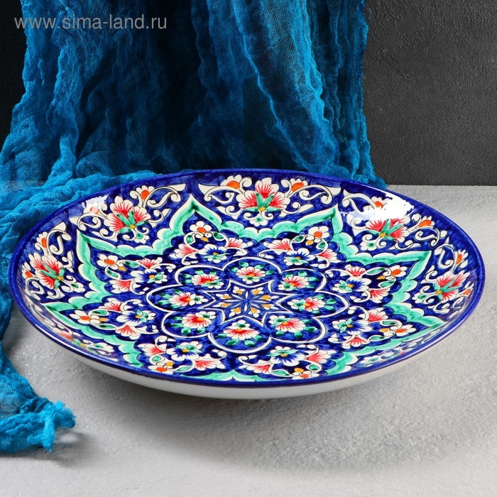 Ляган Риштанская Керамика  Ляган Риштанская Керамика "Цветы", 32 см, синий