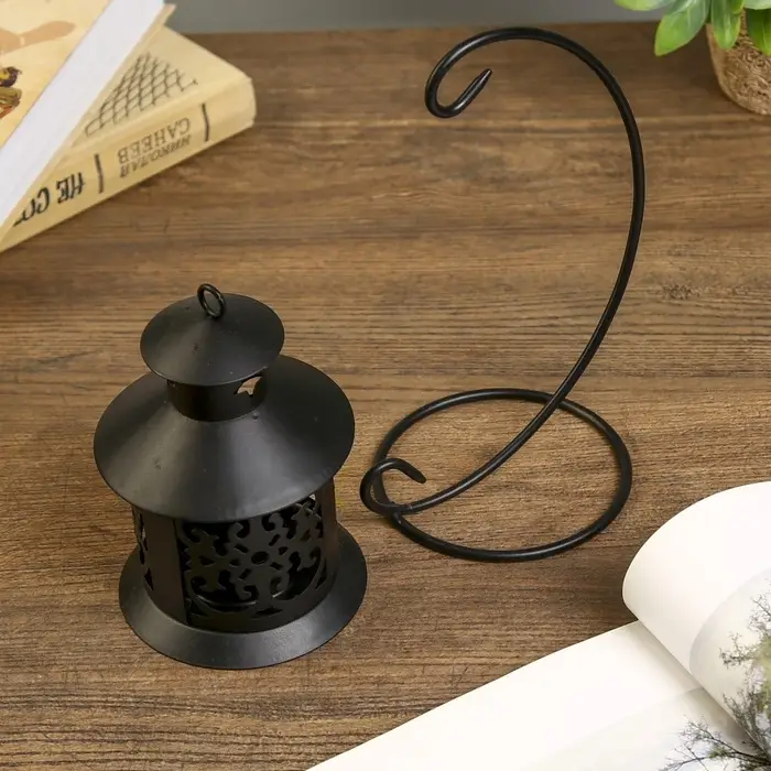 Подсвечник металл 1 свеча  Подсвечник металл 1 свеча "Ажурный фонарик" чёрный 23х14х9,5 см