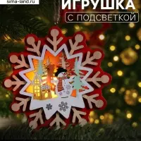 Ёлочная игрушка &laquo;Снежинка со снеговиком&raquo;, 10&times;10 см, 1 LED, от батареек, свечение тёплое белое