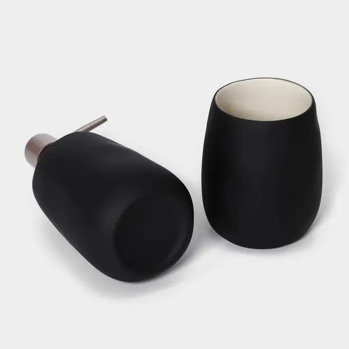 Набор для ванной SAVANNA Soft, 2 предмета (мыльница, стакан), цвет чёрный Набор для ванной SAVANNA Soft, 2 предмета (мыльница, стакан), цвет чёрный
