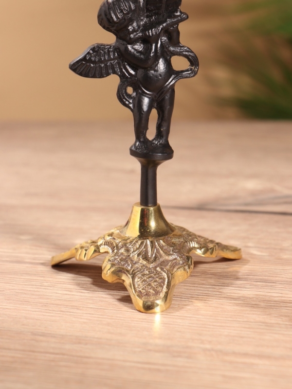 Подсвечник на 1 свечу, латунь, черный с золотом 8,5х8,5х23,5 см