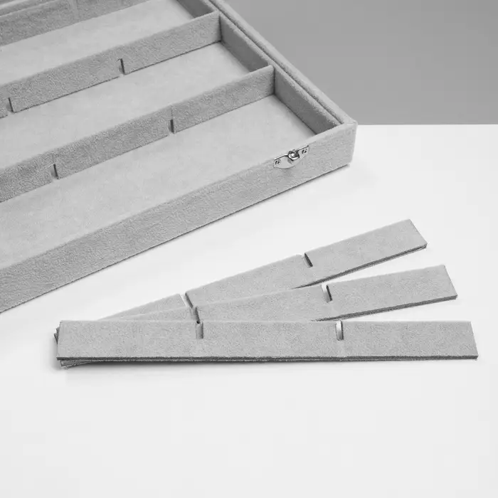 Шкатулка для украшений 12 ячеек, 35&times;24&times;4.5, стеклянная крышка, серая