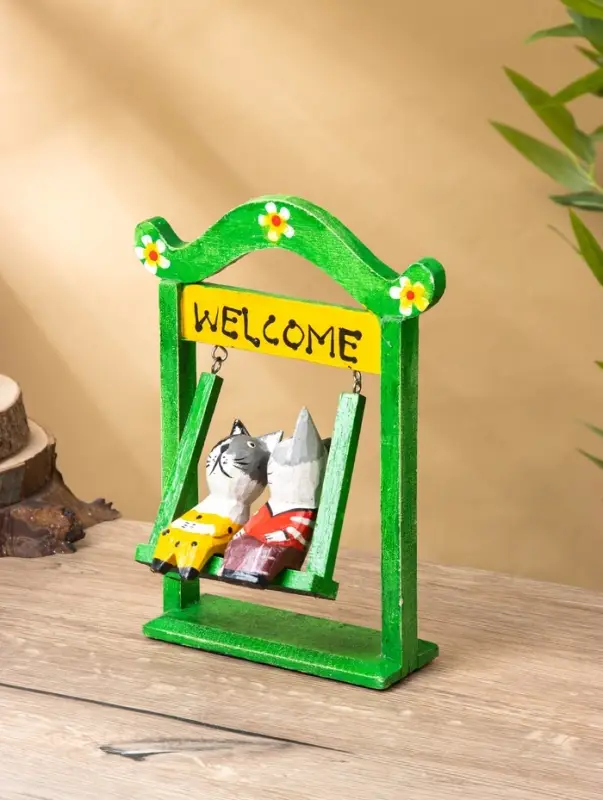 Сувенир интерьерный Сувенир интерьерный "Кошечки на качелях" 15х7х25 см, дерево, цв. зелёный