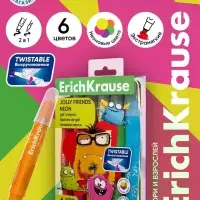 Гелевые мелки 6 цв ErichKrause Jolly Friends Neon, с европодвесом