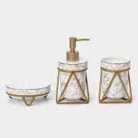 Аксессуары для ванной SAVANNA &laquo;Геометрика&raquo;, 3 предмета, мыльница, дозатор для мыла 290 мл, стакан, белые