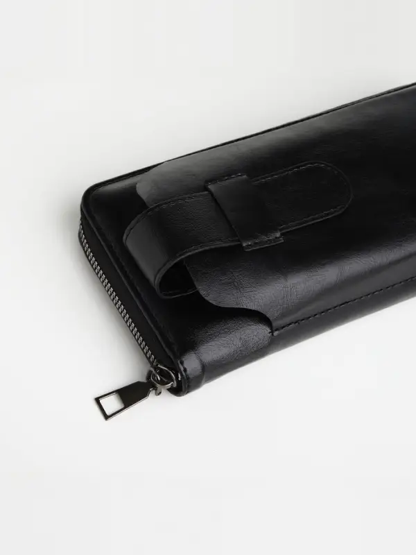 Портмоне мужское на молнии, отдел для телефона, карт, монет, цвет чёрный