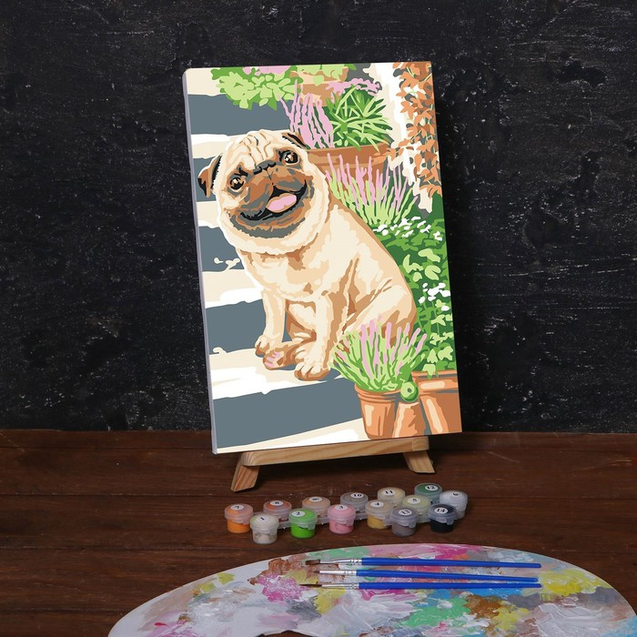 Картина по номерам на холсте с подрамником «Мопс» 20х30 см