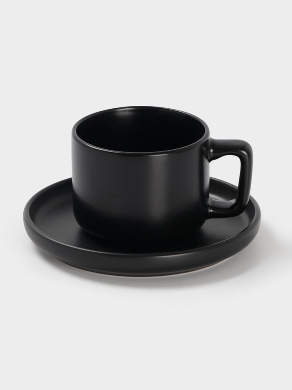 Набор чайный на 1 персону Доляна "Гранит" блюдце 15,5х см, кружка 12х9х7,5 см, черный мат