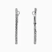 Серьги-кольца со стразами d=4.5 см, белые в серебре