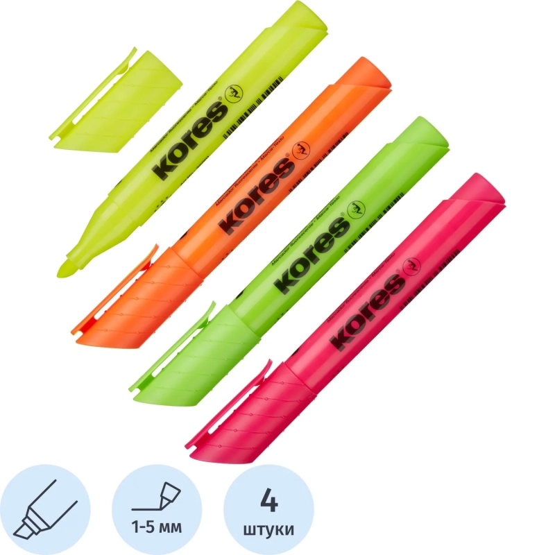 Набор текстовыделителей KORES набор 4цв. 1-5 мм 36040