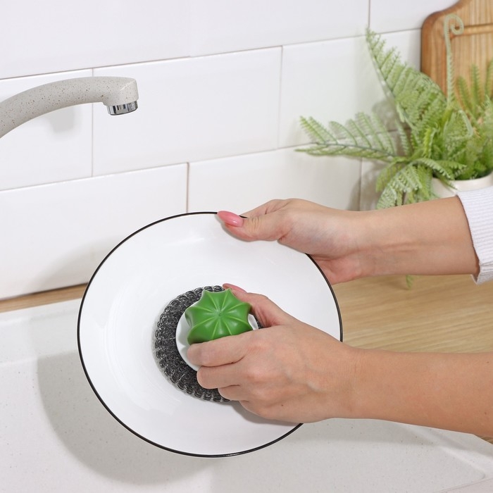 Щётка для мытья посуды Доляна «Кактус», металлическая губка, d=8 см Щётка для мытья посуды Доляна «Кактус», металлическая губка, d=8 см