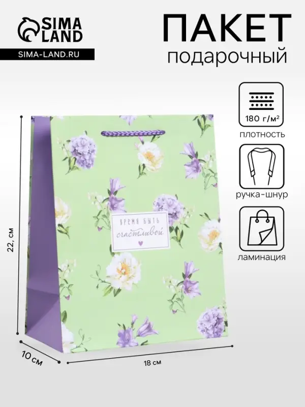 Пакет подарочный ламинированный &laquo;Нежный штрих&raquo;, мятный с сиреневым, 18&times;22.3&times;10 см