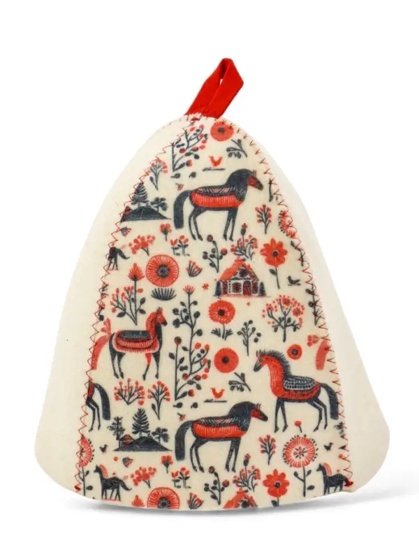 Шапка для бани и сауны &laquo;Мезенские кони&raquo;, полиэфир, шерсть