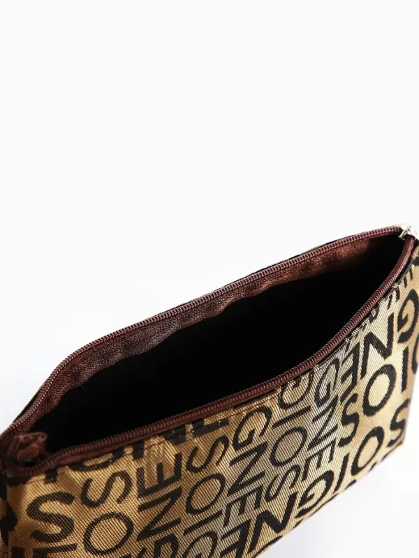 Косметичка - пенал на молнии, маленькая, с буквами, кофейная